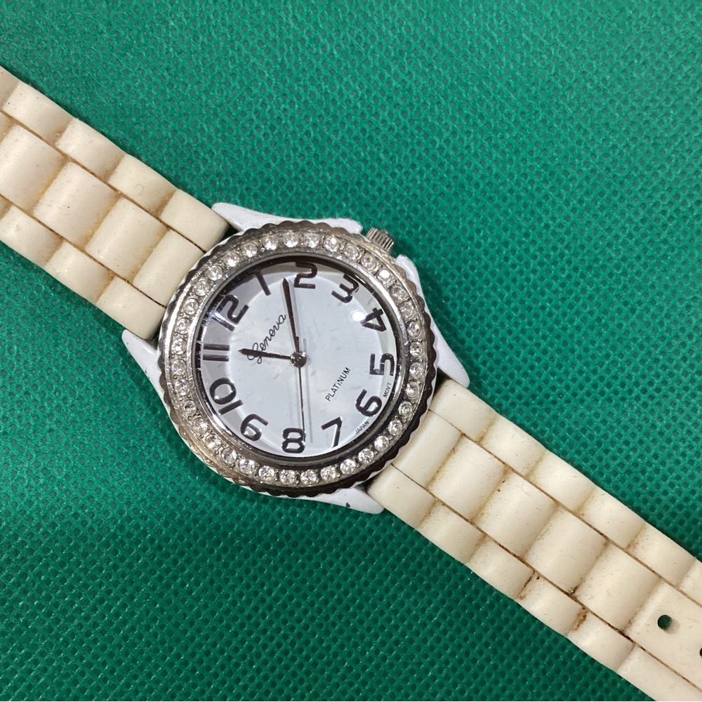Geneva White and Silver Watch with Cream Band 1 1/2” face